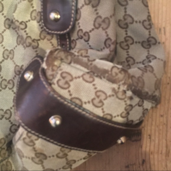 Gucci GG Canvas Braided Handle Tote Bag with Wear Large Used - Picture 11 of 16